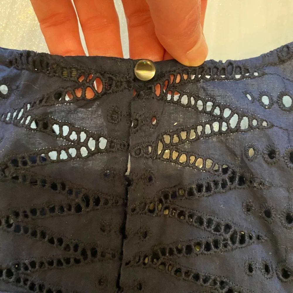 J. Crew Navy Blue Textured Eyelet Monochrome Sleeveless Preppy Top, 2 Tall